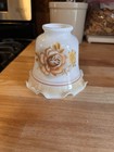 Vintage Glass Lusterware Ceiling Fan Light Lamp Shade Amber Rust Roses Ruffled