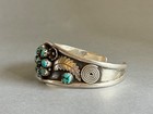 Old Pawn Navajo Sterling Silver And Turquoise Bracelet  Flower And Feathers 