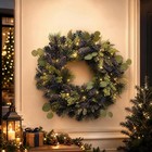 24 In Pre-lit Winter Christmas Wreath Led 8 Light Modes Ornaments Front Door