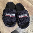 Balenciaga Furry Slide Slip-on Sandals Logo Black white red Us 7