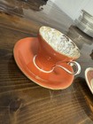 Vintage Ansley Tea Cup   Saucer Set Fine Bone China England Burnt Orange Gold