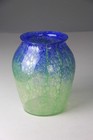 Antique John Moncrieff Ltd  Cobalt Blue   Green Mottled Glass Monart Vase Rare 