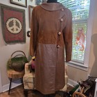 Vintage 50s Brown Suede Leather Coat Hand Made Button Front And Neck Ptp 19 