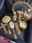 Vtg 1940 s Vanity Set 8 Pc Hollywood Regency Ormolu Apollo Stylebuilt Gold   