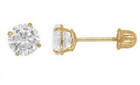 14k Solid Yellow Gold Round Solitaire Cubic Zirconia Screw Back Stud Earrings