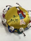 Vintage Oriental Pin Cushion Chinese Boy Girl Geisha Asian Pillow Gold Silk