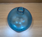 Vintage Blue Round Globe Ribbed Recycled Glass Vase Made In Spain Decor