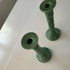 Green Vintage Bordallo Pinheiro Ceramic Candlesticks Majolica Style Portugal  