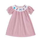 Toddler Little Baby Girl 4th Of July Dress Puff Short Sleeve Stripes Smocked