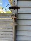 Vintage Cast Iron Bird Feeder With Bird Figure Rusted Patina