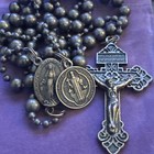 Antique Bronze Metal Combat Military Battle Rosary Catholic W st Benedict Medal