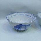 Vtg Chinese Porcelain Blue Koi Fish Tea Cups Hand Painted Set Of 2 