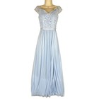 Davids Bridal Formal Gown Womens 2 Light Blue Off Shoulder Slit Lace Prom Dress 