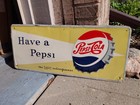 C 1950s Original Vintage Pepsi Sign Metal Embossed Bottle Cap Soda Have A Pepsi
