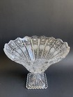 Queen Lace Crystal Hand Cut Pedestal Compote Centerpiece Bowl 7   h   excellent 
