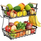 2 Tier Fruit Basket Bowl With 2 Banana Hangers For Kitchen Counter  Countertop 