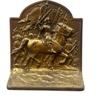 Vtg Cast Metal Bookend Knight Horseback Medieval Battle Scene Gold Finish Goth