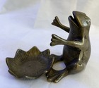 Vintage Solid Brass Frog Candle Holder Figurine Cone Incense Burner Boho Decor