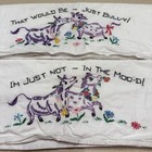 Set Of 2 Vintage Hand Embroidered Cross Stitch Pillowcases Cows Not In The Mood