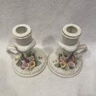 Vintage Lefton China Pair Of Matching Candlestick Holders  W Raised Flowers