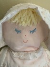 Vintage Eden Pink Cloth Baby Doll Plush Bonnet   Outfit Yarn Hair Stitched Face