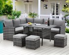 7 Pieces Patio Rattan Dining Furniture Sectional Sofa Set With Wicker Ships Free