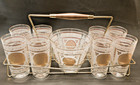 Vtg Mcm Hazel Atlas Aztec Gold 10 Pc Barware Set With 8 Highball Glasses   Ice B