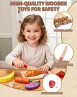 Wooden Play Food Set For Kids Kitchen - Pretend Cutting Toys With Fruits  Veg   