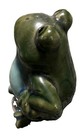 Thoughtful Frog Ceramic Figurine Green With Blue Belly No Chips