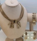 1950s Monet Gold 4 Strand Lariat Necklace Bracelet Earrings Set Mcm Signed