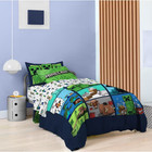 Minecraft Kids 2 Piece Reversible Comforter Pillowcase Bedding Set Twin Full Gre
