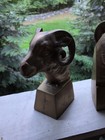 Vintage Ram Head Bookends Brass Finish Set Of 2 Heavy Art Deco Style