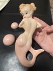 Vintage Mermaid With Bubbles Ceramic Painted 8 1 4  Wall Art plaque Mcm  Pink