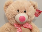 Valentine   s Cream Plush Teddy Bear 21    Pink Ribbon Stuffed Tan Beige Gift Nwt