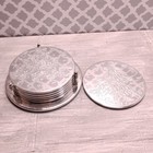 Vintage Silverplate Coaster Set Of 6 With Holder Christmas Tree Design Noel Star