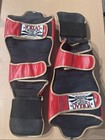 2013 Yokkao Shin Guards Red  gold Trim  Premium Leather Handmade Discontinued