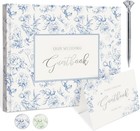 Blue Floral Wedding Guest Book Hardcover With Pen - 9x7 Inch 144 Pages Sign I   
