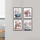 Pink Bathtub Floral Wall Art Canvas Prints Funny Bathroom Wall Decor vintage    