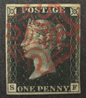 Qv 1840 1d Penny Black  sf  Plate 4 Sg1 - 4 Margins Red Mx  spec As22 