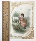 Antique Victorian Girl With Pet Baby Goat  backside Of Card Is Blank 