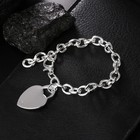 925 Sterling Silver Heart Pendant Thick Chain Bracelet Women Fashion Jewelry