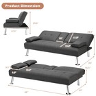 Costway Convertible Folding Futon Sofa Bed Fabric W 2 Cup Holders Dark Gray