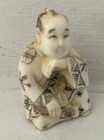 Vintage Tiny Man Sitting With Hand Under Chin Carved Etched Netsuke - Unsigned