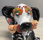 Mexican Talavera Folk Art Dachshund Dog With Bone Day Of The Dead Statue Signed