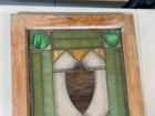 Vintage Antique Stained Glass Window 25  X 21  Frame Green Brown Tan