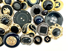 Vintage Lot Of 50 Fancy Black   Gold silver Jeweled enameled Embellished Buttons