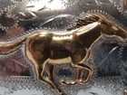 Vintage Ricardo Western Horse Belt Buckle Nickle Silver Bronze Trim Horseshoes
