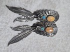 Vntg Running Bear  rb  Sterling Silver Turquoise   Oyster Shell Feather Earrings