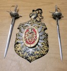 Vtg Medieval Toledo Spain Damascene Crossed Swords Coat Of Arms Metal Plaque 