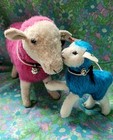 Lot Of 2 Steiff Pink   Blue Sheep Lamb Ewe Mom   Baby Standing Wool Cottagecore 